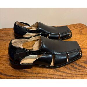 Lucio Ricci Black Leather Mens Dress Shoe Sandals Size 11 Cut-Out Detail